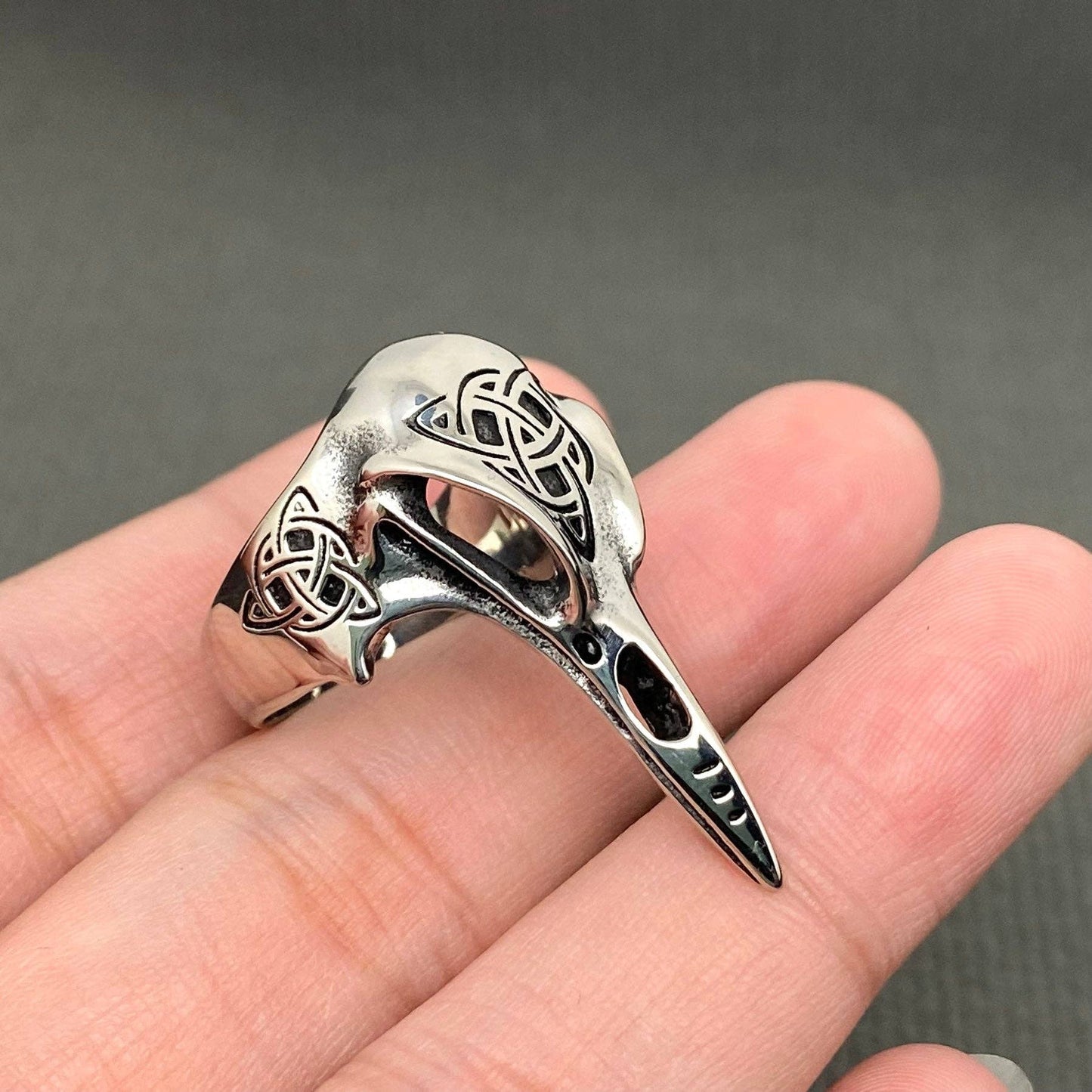 Trinity Knot Viking Celtic Crow Skull Stainless-Steel Ring