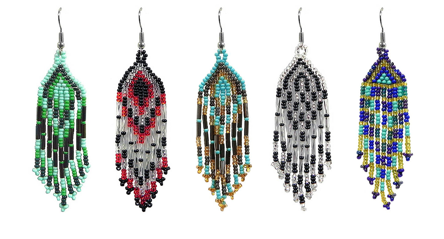 Small Seed Bead Fringe Long Dangle Earrings
