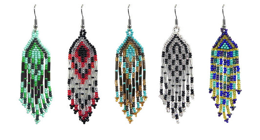 Small Seed Bead Fringe Long Dangle Earrings