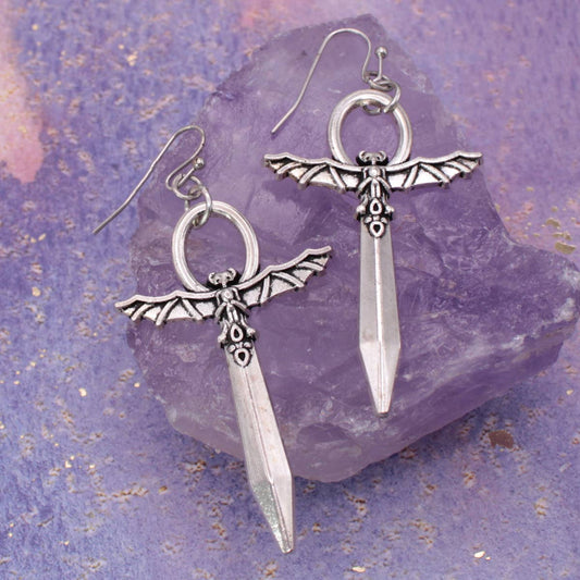 Sacred Dagger Silver Sword Earrings
