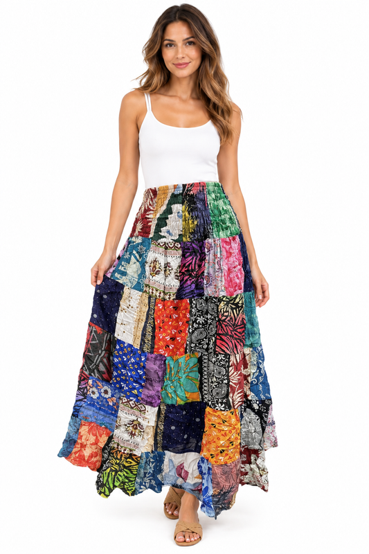 Cotton Multi Color Patchwork Floral Skirt