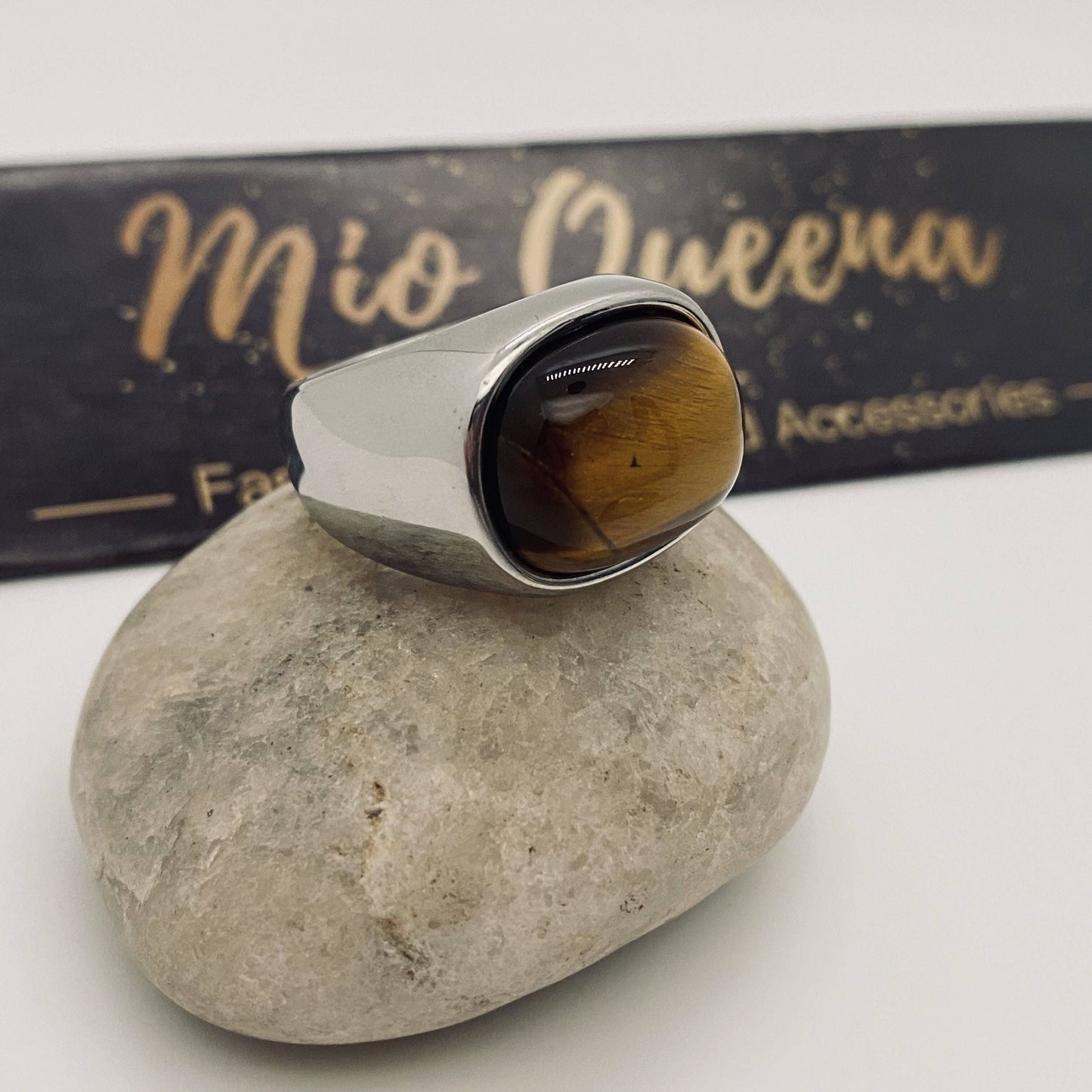Tiger Eye Stone Men's Stainless Steel Ring