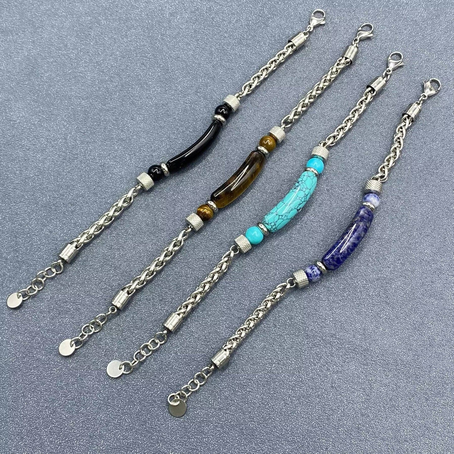 Stone & Stainless Steel Chain Linked Men's Bracelet