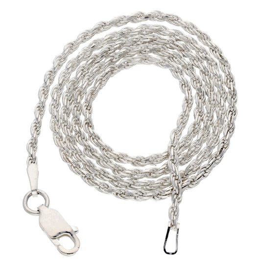 2mm Sterling Silver Diamond-Cut Rope Chain Necklace