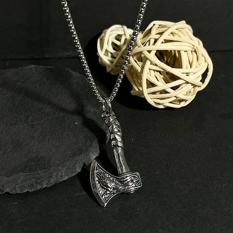 Viking Celtic Wolf Axe Titanium Steel Necklace