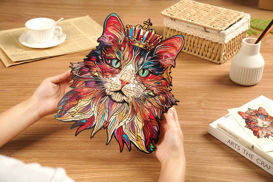 Rowood Cat King DIY 2D Wooden Puzzles Crafts Kits