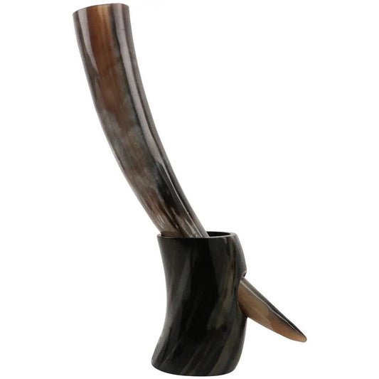 Drinking Horn with Stand - Holds Upto 16 oz, Natural