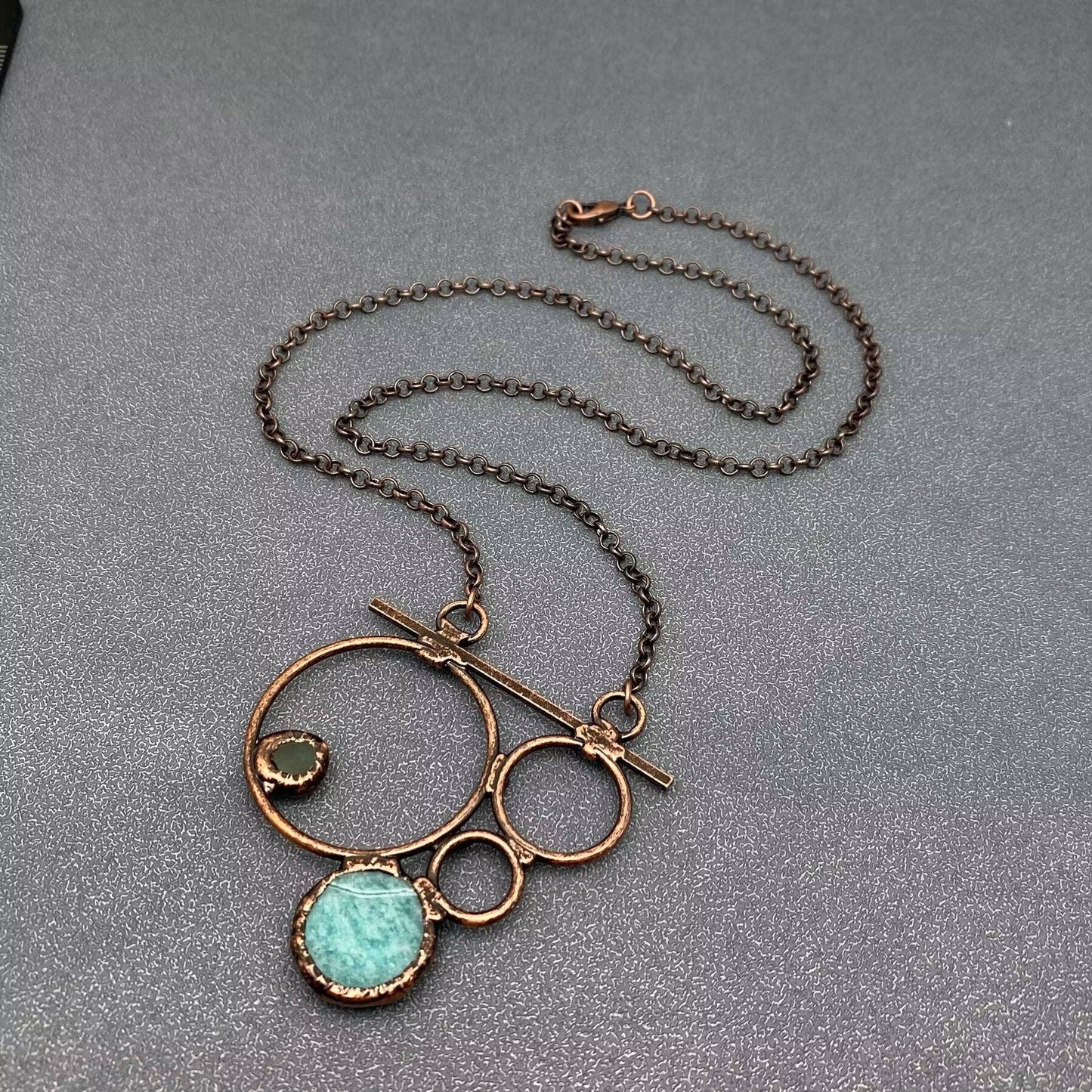 Amazonite & Green Aventurine Geometric Charm  Necklace
