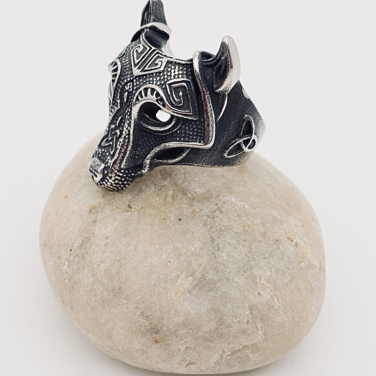 Viking Wolf Head Stainless Steel Men's Ring