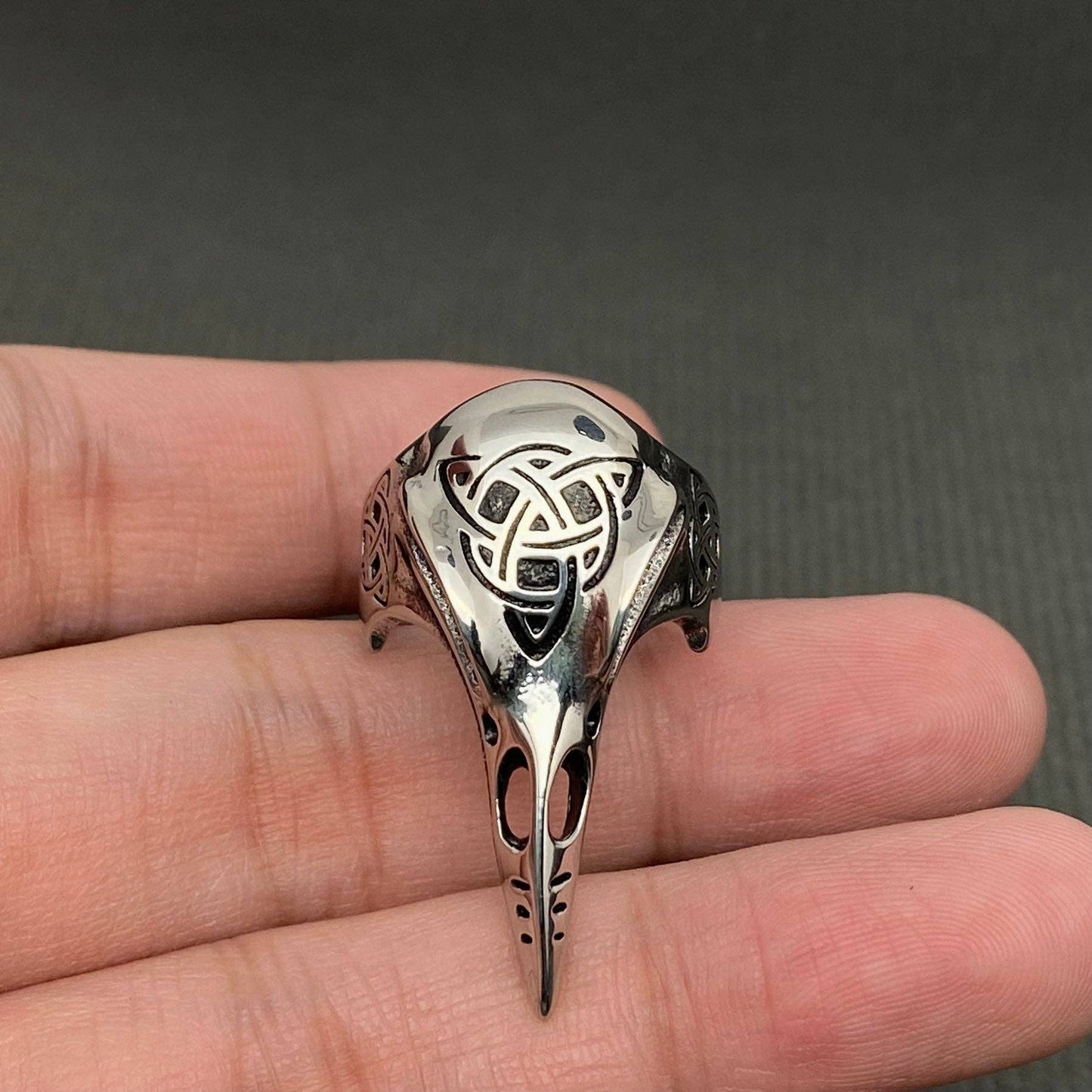 Trinity Knot Viking Celtic Crow Skull Stainless-Steel Ring
