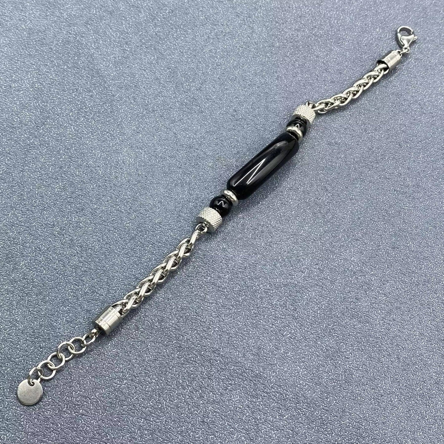 Stone & Stainless Steel Chain Linked Men's Bracelet