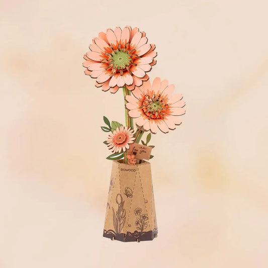 Light Orange Gerber Daisy Rowood DIY Wooden Flower 3D Puzzles