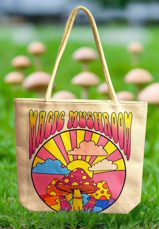 Magic Mushroom Techno Jute Tote Bag