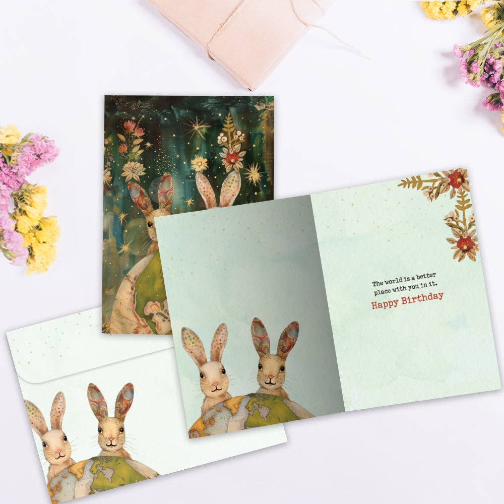 Earth Rabbits Birthday Greeting Card