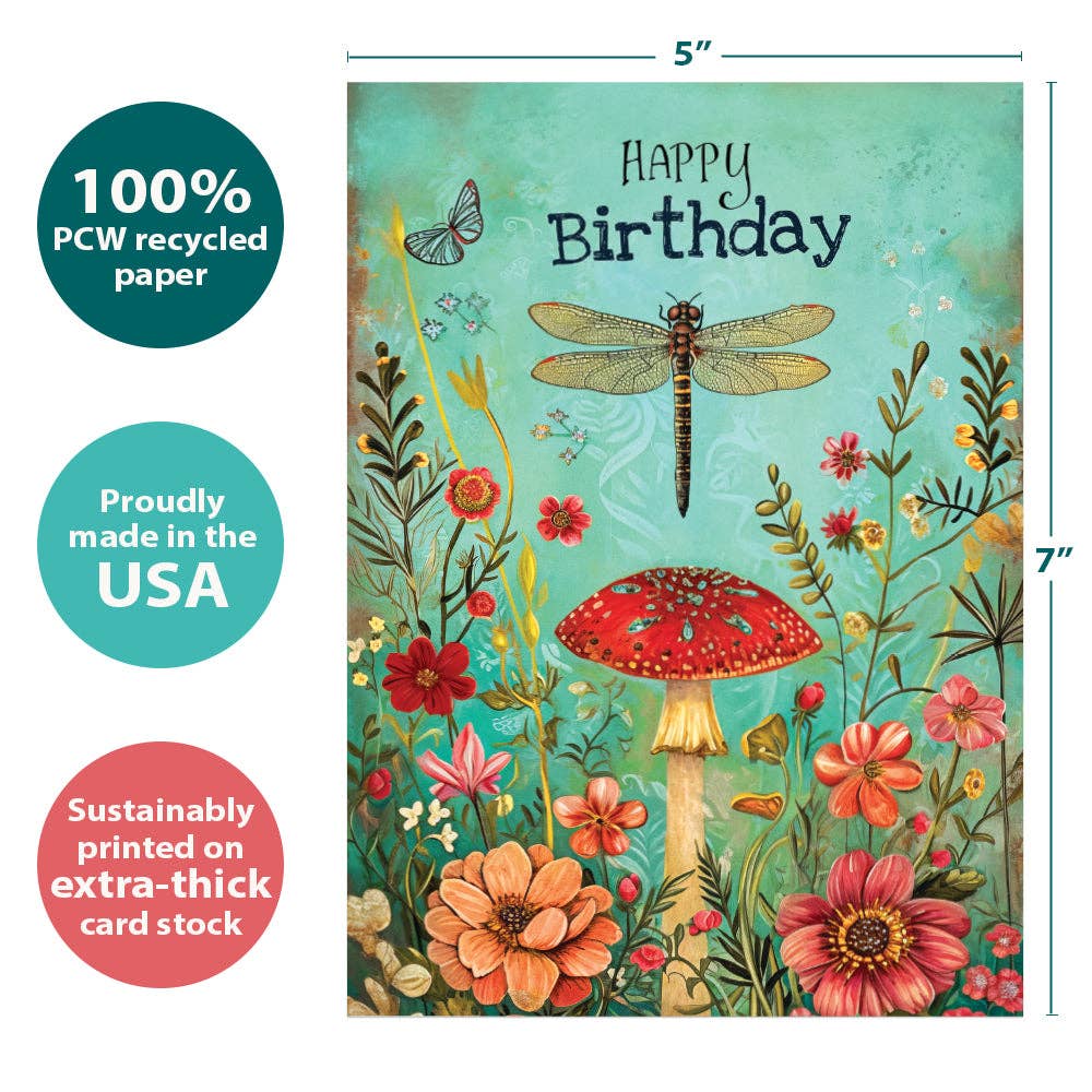 Dragonfly Toadstool Birthday Card