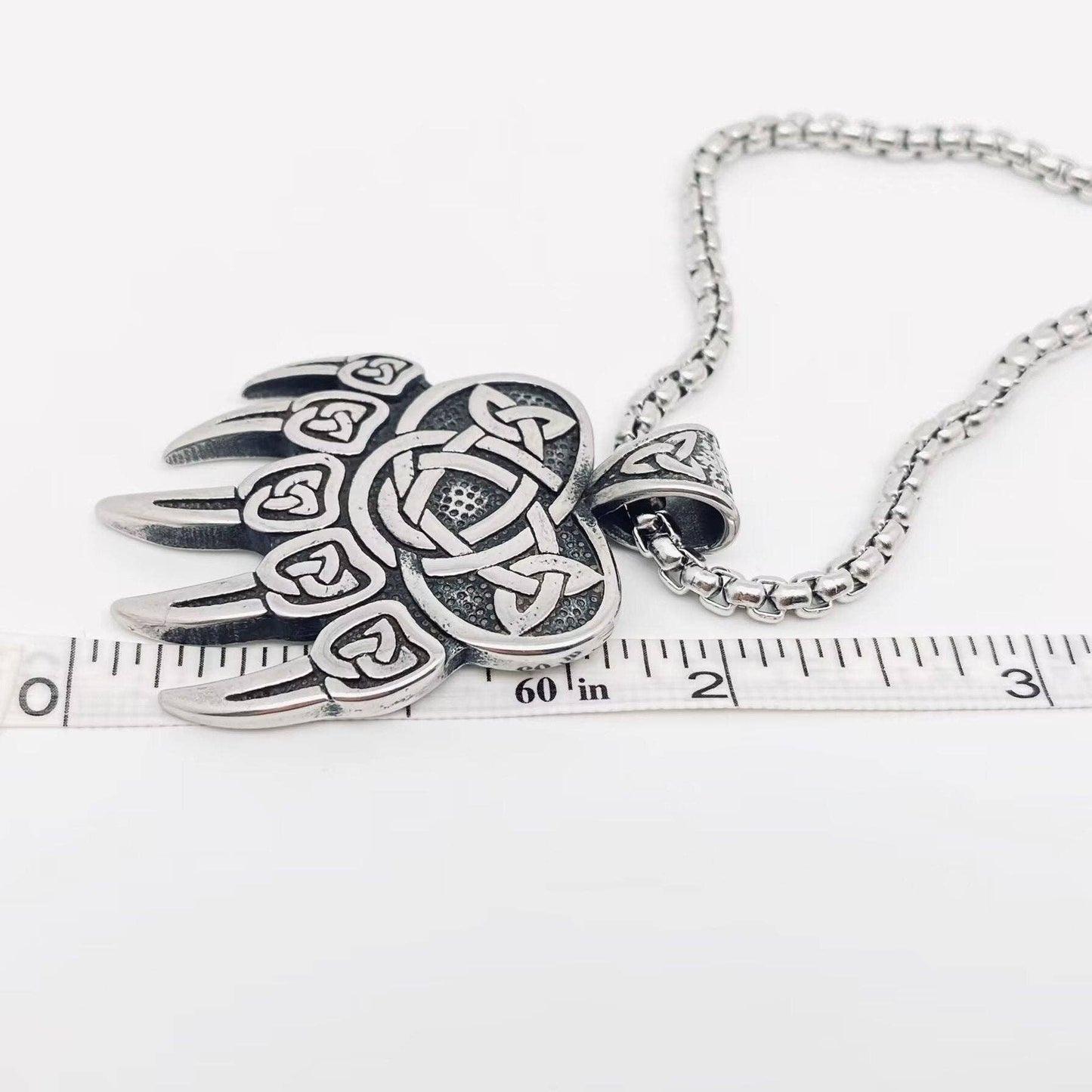 Stainless Steel Celtic Knot Bear Claw Charm Necklace