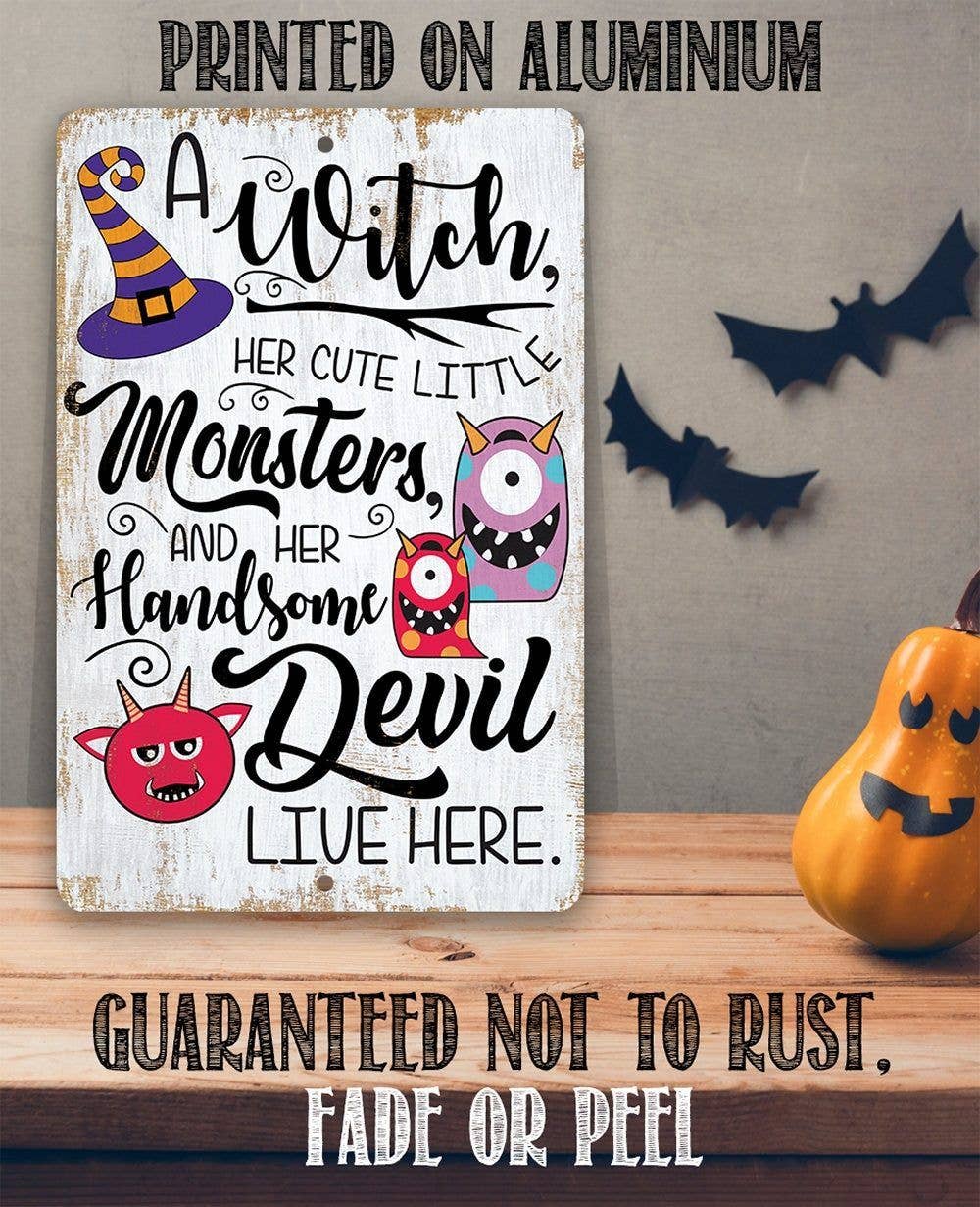 A Witch and Her Little Monsters - Metal Sign