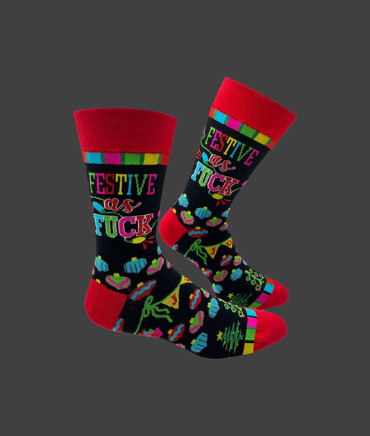 Festive as Fuck Funny Christmas Men's Novelty Crew Socks