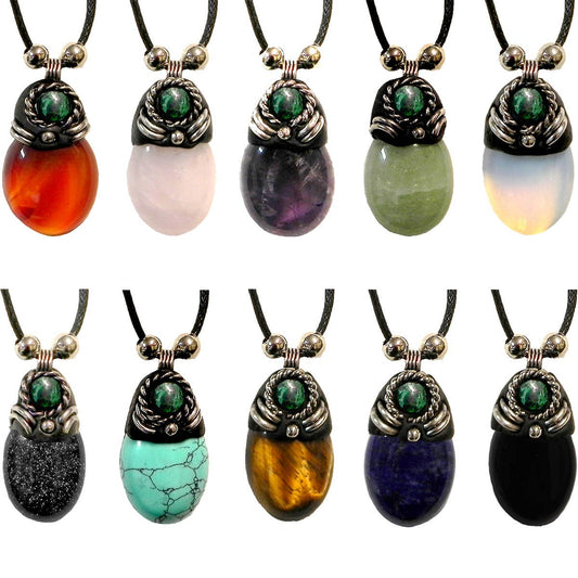 Oval Semi Precious Stone Pendant Necklace