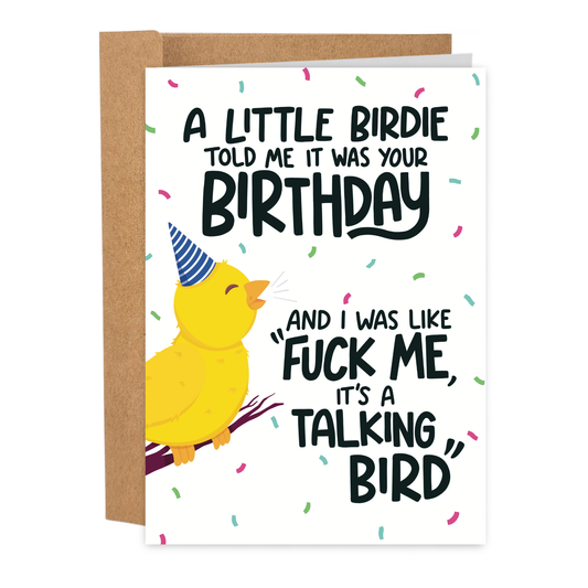 Little Birdie Funny Birthday Card for Men or Women 5x7 Inch