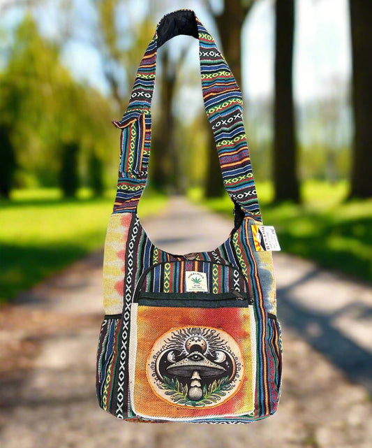 Hemp Tie Dye Side Pocket  Eye Mushroom  Bag