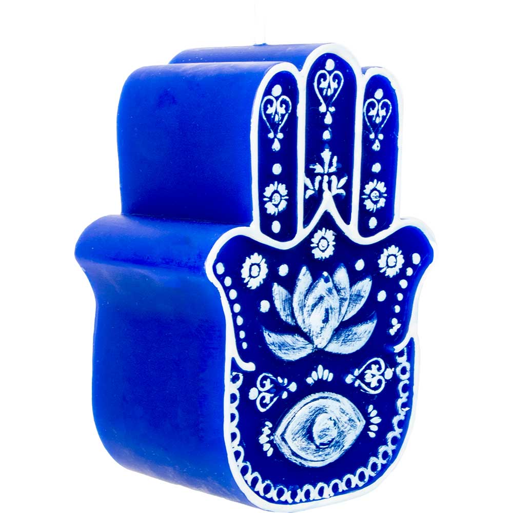 Intention Candle - Fatima Hand Blue & White