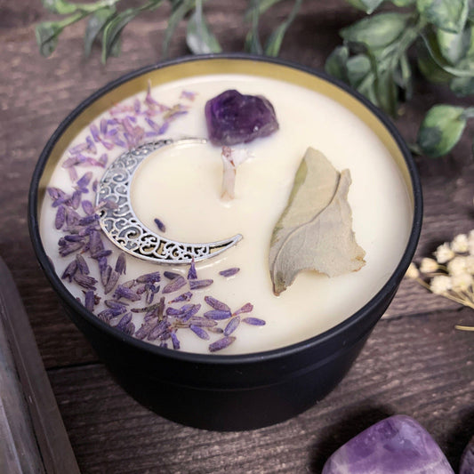 Moon Child Herb & Crystal Infused Candle • Intention Candle