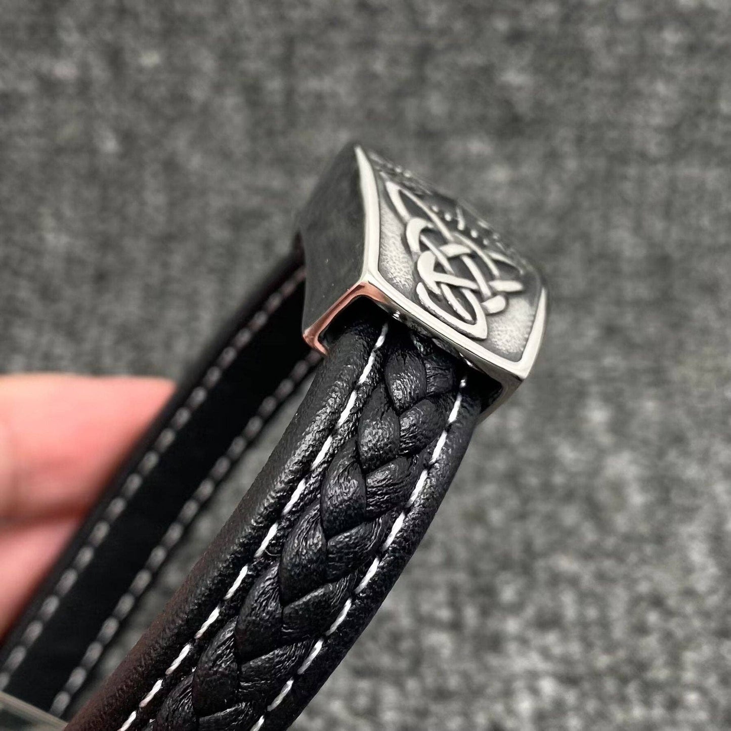 Stainless Steel Viking Celtic Knot Compass Leather Bracelet