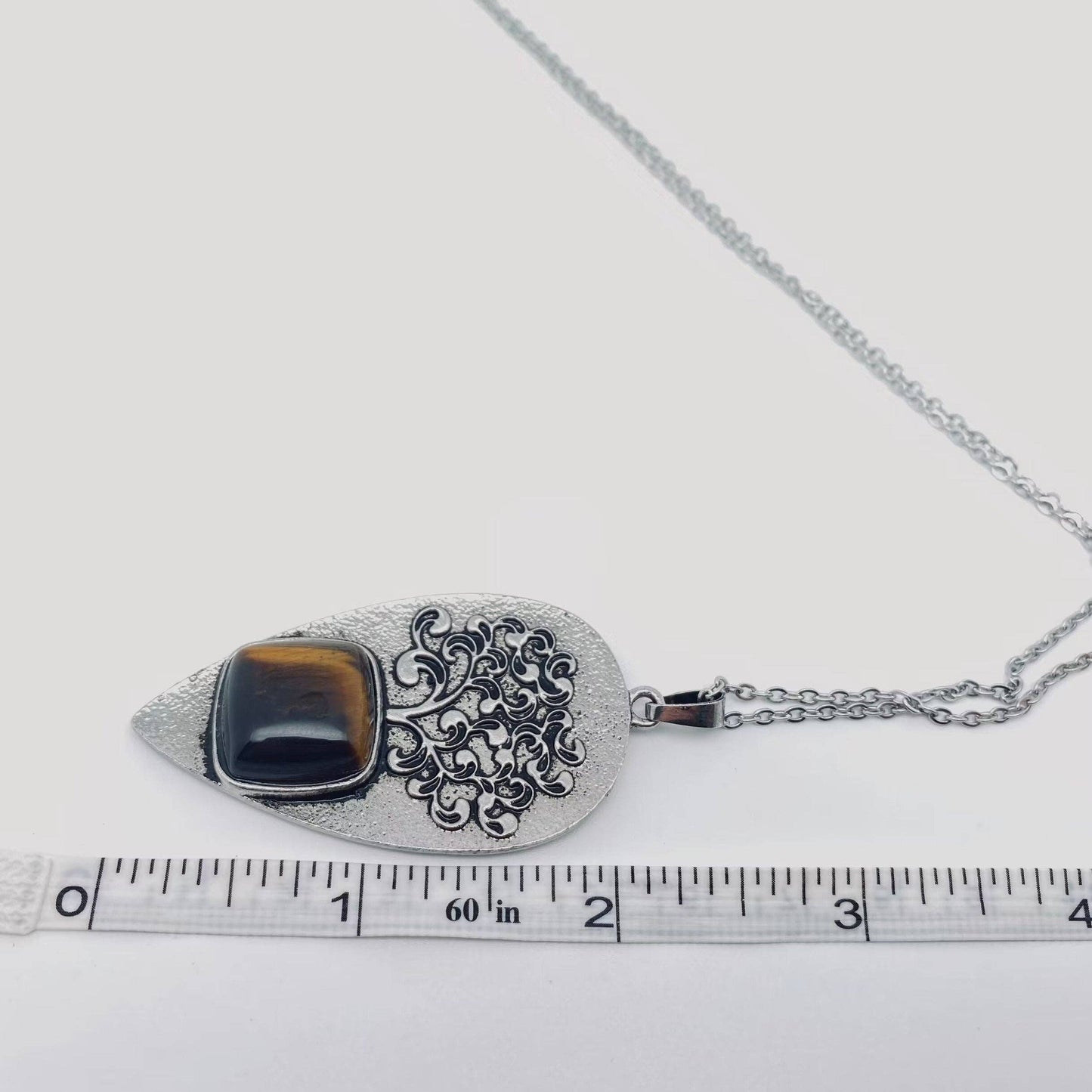 "Tree of Life" Drop-shaped Pendant Inlaid Stones Necklace