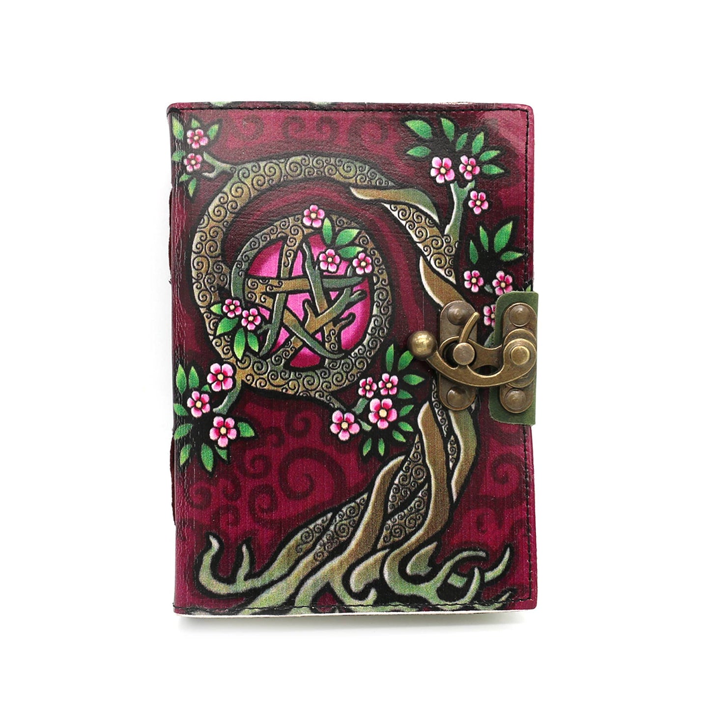 Embossed Pink Pentacle Blank Leather Journal (5 x 7 in.)
