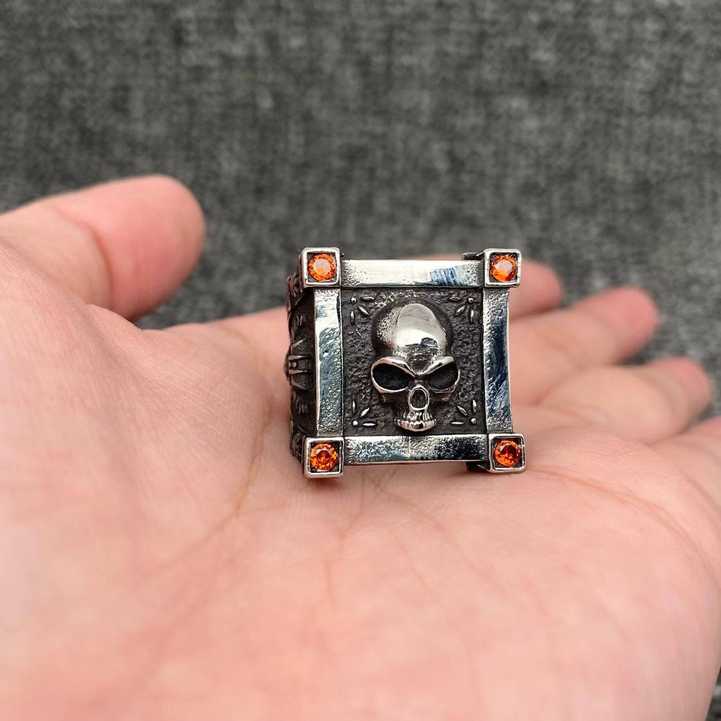 Vintage Gothic Skull Square Stainless Steel Ring
