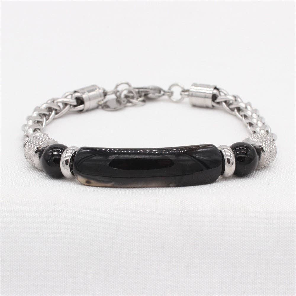 Stone & Stainless Steel Chain Linked Men's Bracelet