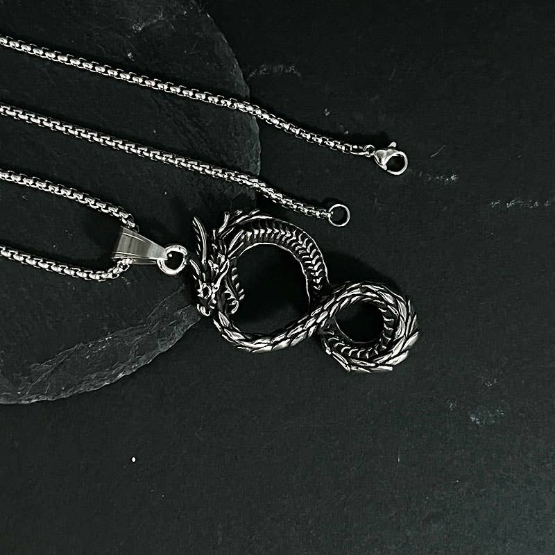 Viking Non-Fading Ring Stainless Steel Dragon Pendant Necklace