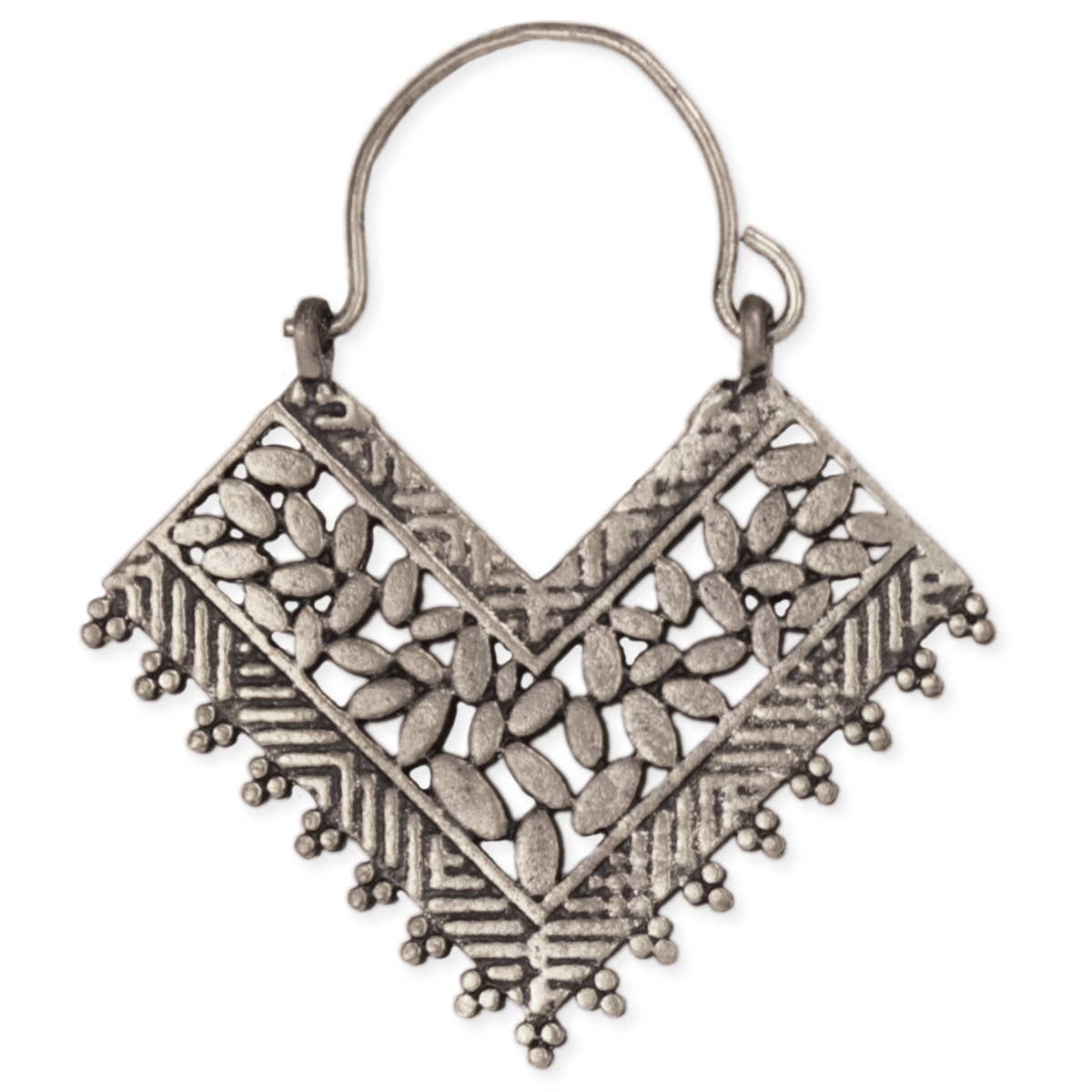 Silver Tribal Design Diamond Hoop Earrings