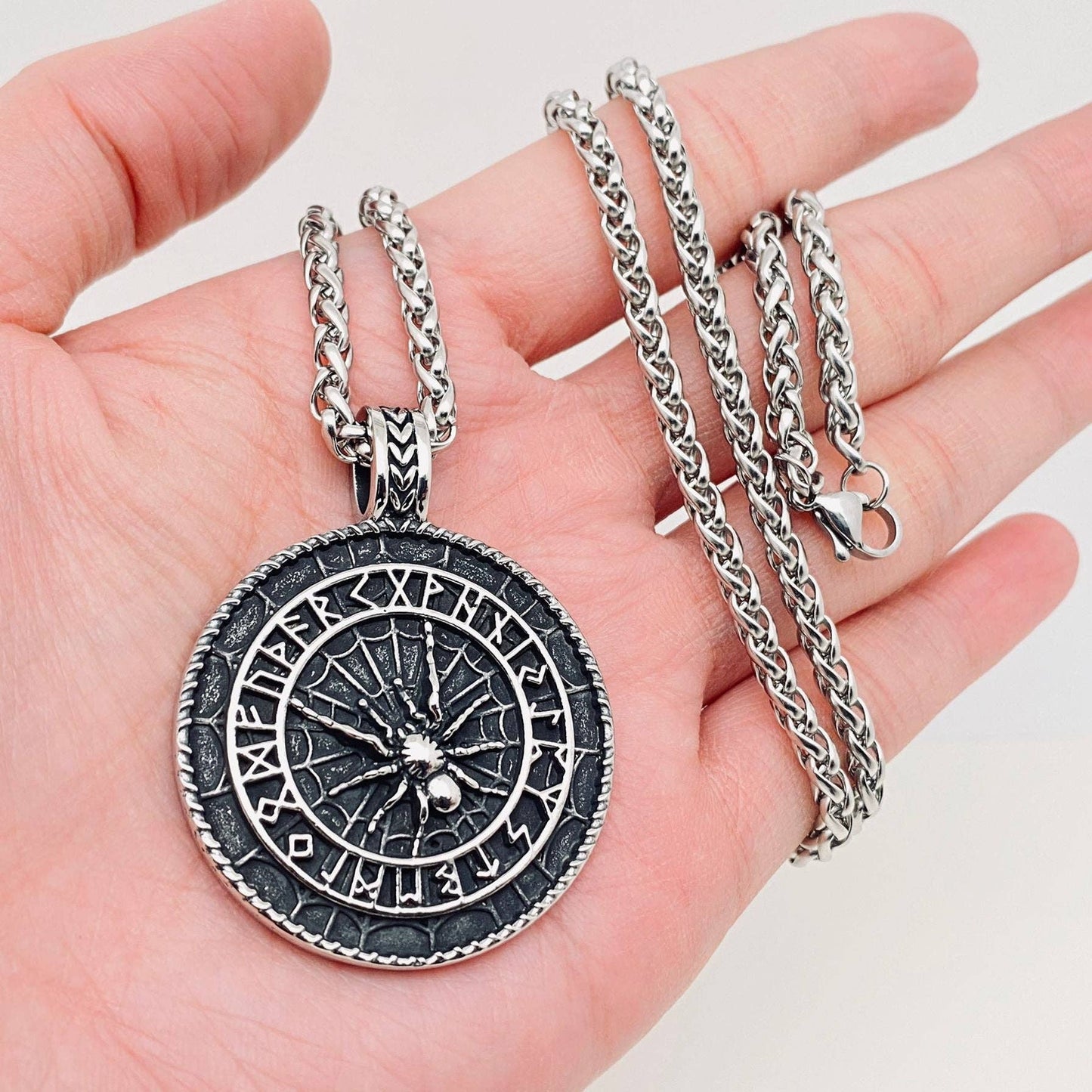 Viking Rune Spider Stainless Steel Pendant Necklace