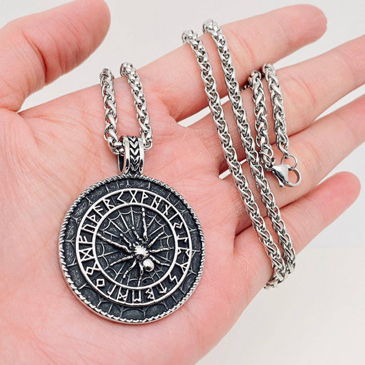 Viking Rune Spider Stainless Steel Pendant Necklace