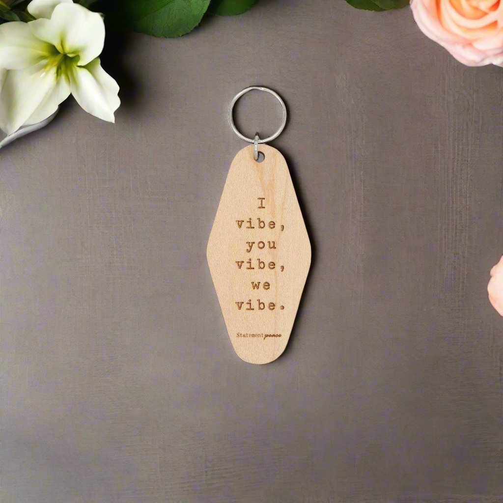 Wooden Retro Hotel Keychain We Vibe