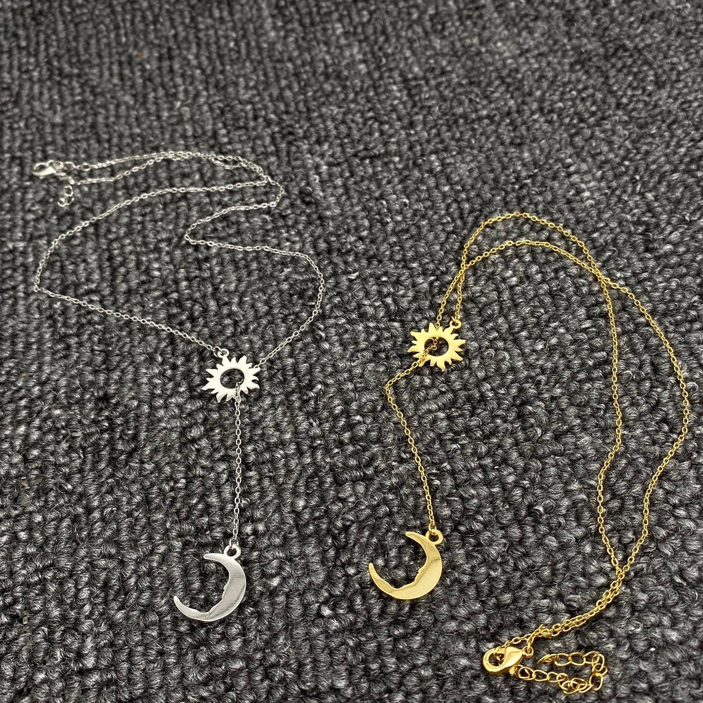 18K Gold Plated Sun Moon Lariat Necklace