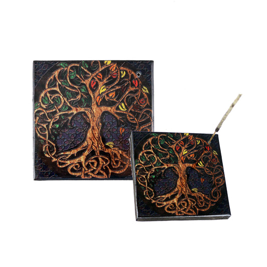 Wooden Incense Burner Plate (4 in.) - Tree of Life