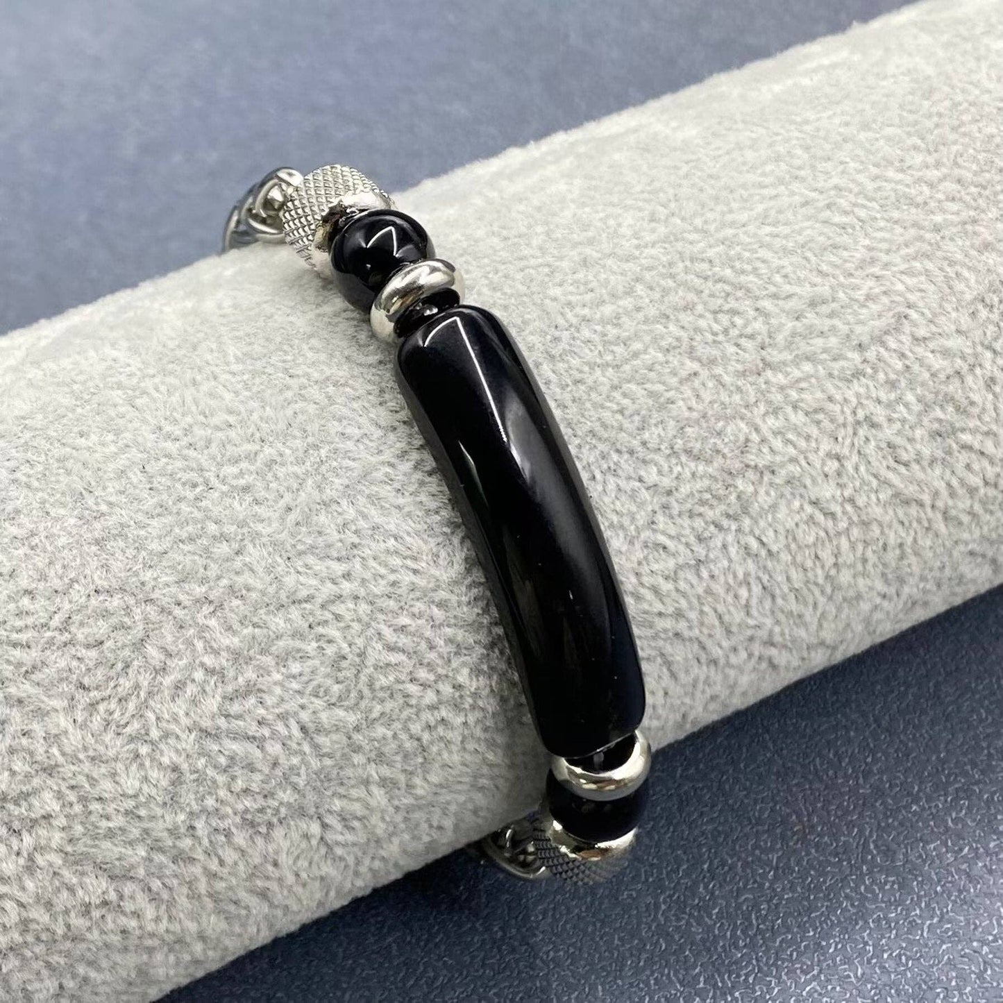 Stone & Stainless Steel Chain Linked Men's Bracelet