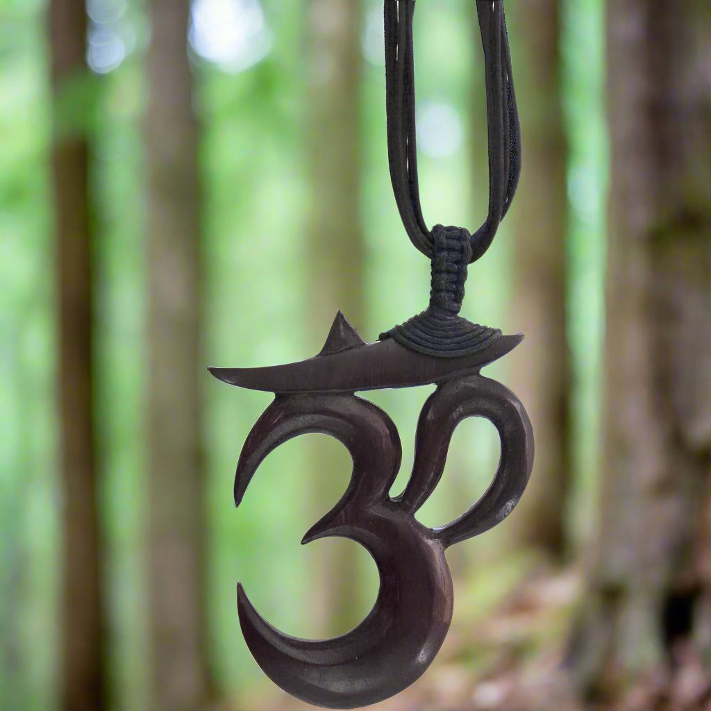 Unisex Wood Pendant w/black Cord - Om (Each)