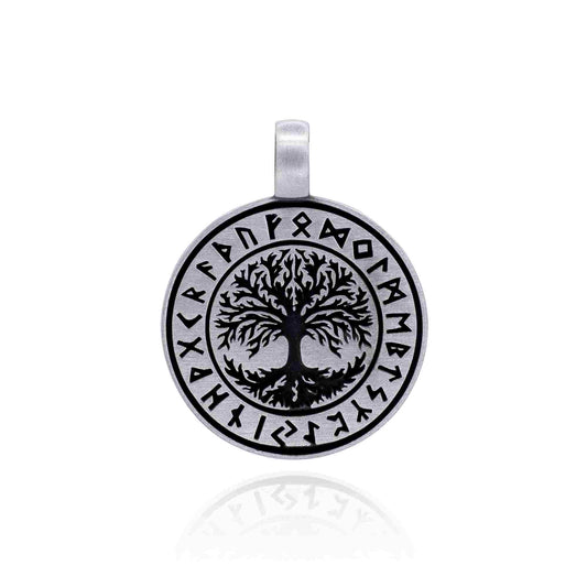 Norse Pewter Pendant - Runic Circle with Tree of Life