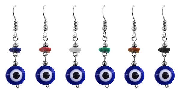 Round Evil Eye Bead Chip Stone Dangle Earrings