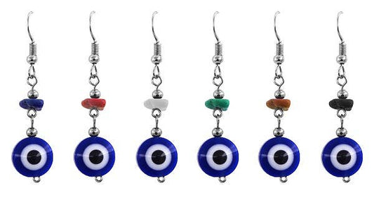 Round Evil Eye Bead Chip Stone Dangle Earrings