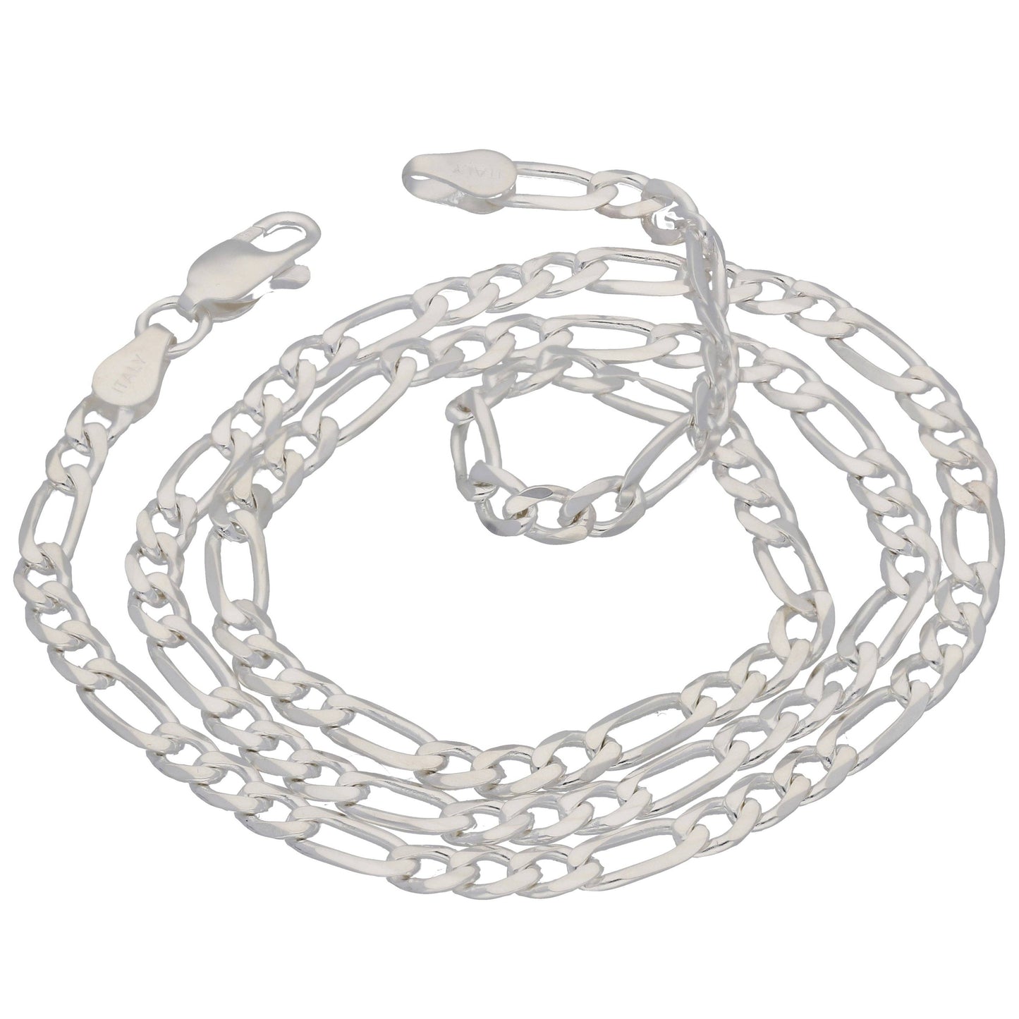 Diamond-Cut 3mm Wide Sterling Silver Figaro Chain Necklace