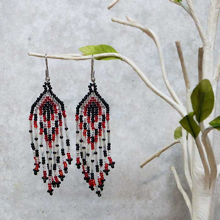 Small Seed Bead Fringe Long Dangle Earrings
