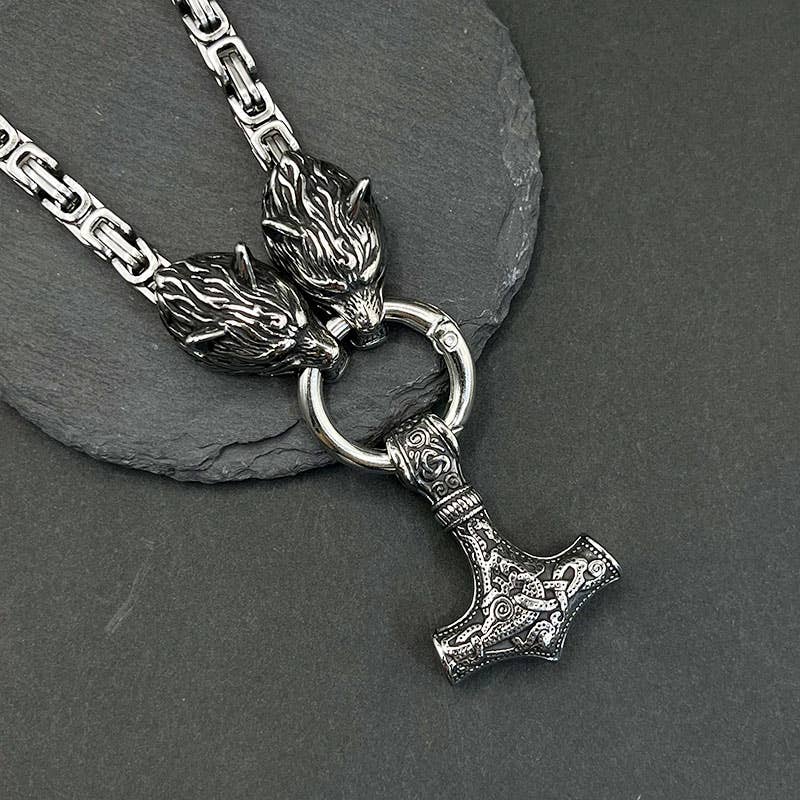 Stainless Steel Alloy Imperial Chain Wolf Head Necklace