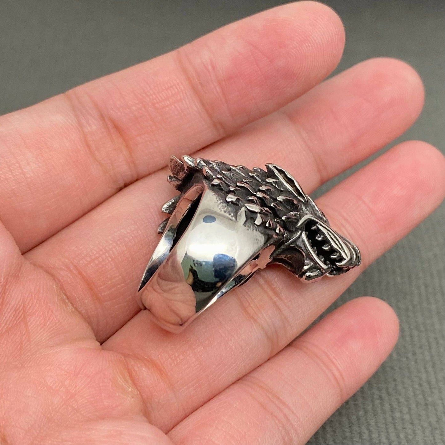 Men's Stainless Steel Wolf Head Ring