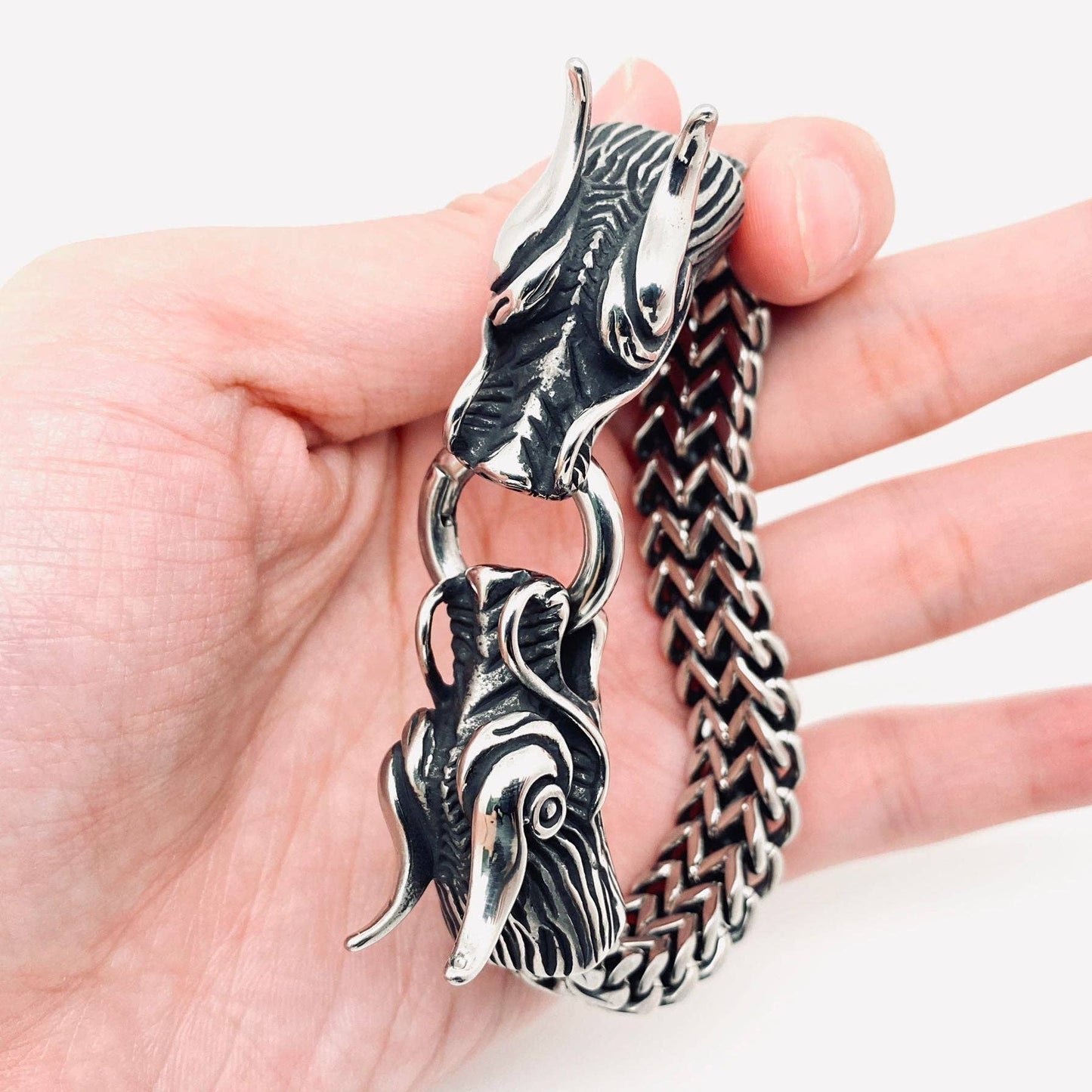 Vintage Stainless Steel Double Dragon Head Bracelet