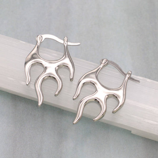 Hot Rod Silver Flames Hoop Earrings